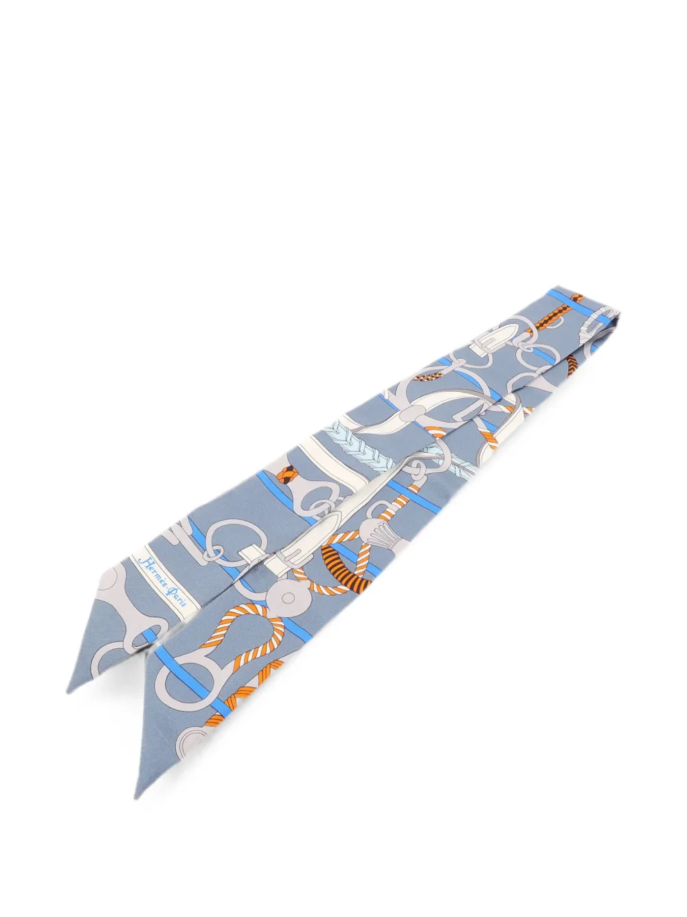 Hermès Pre-Owned Twilly equestrian-print scarf - Blu