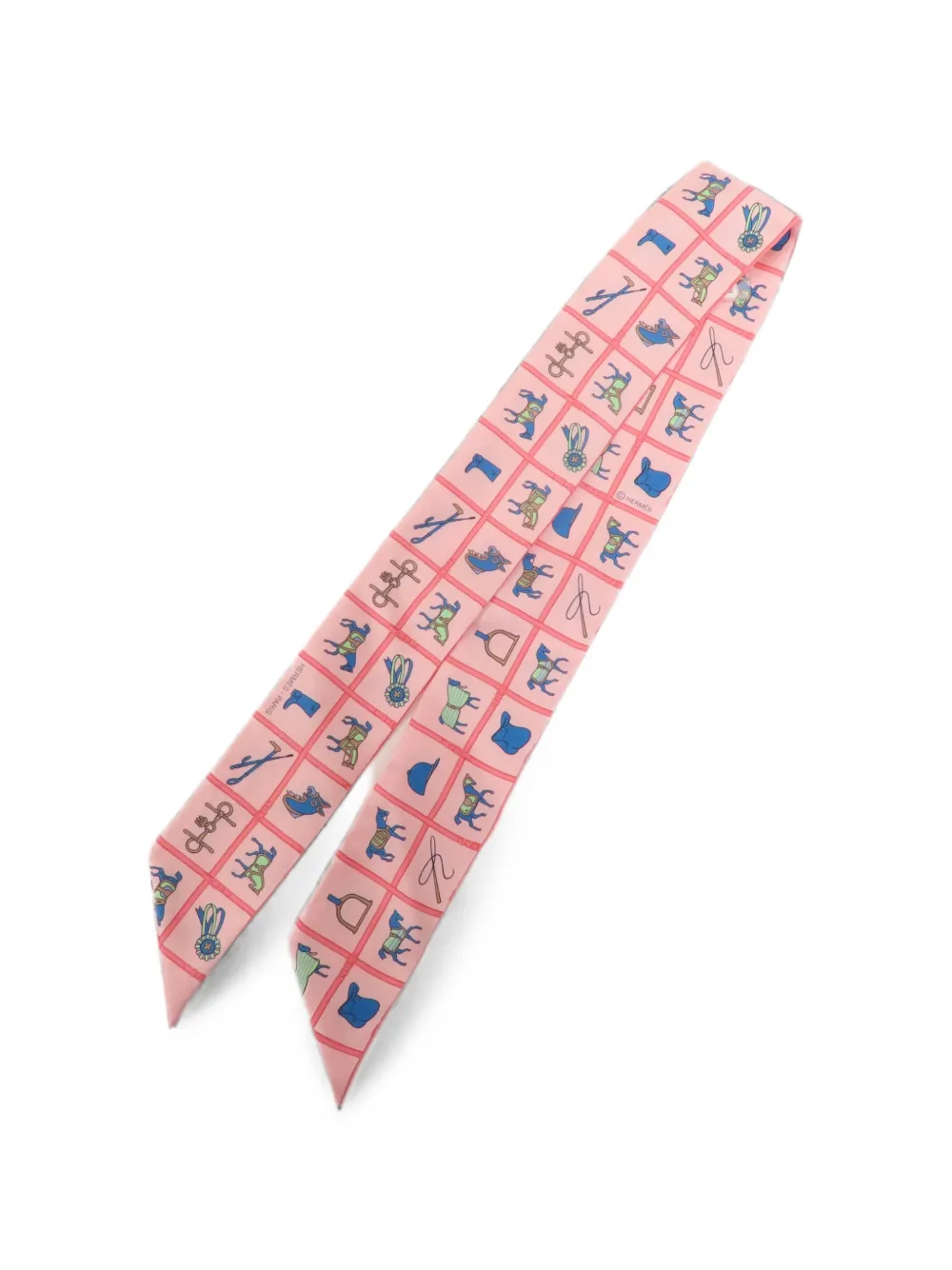 Hermès Pre-Owned Twilly equestrian-print silk scarf - Rosa