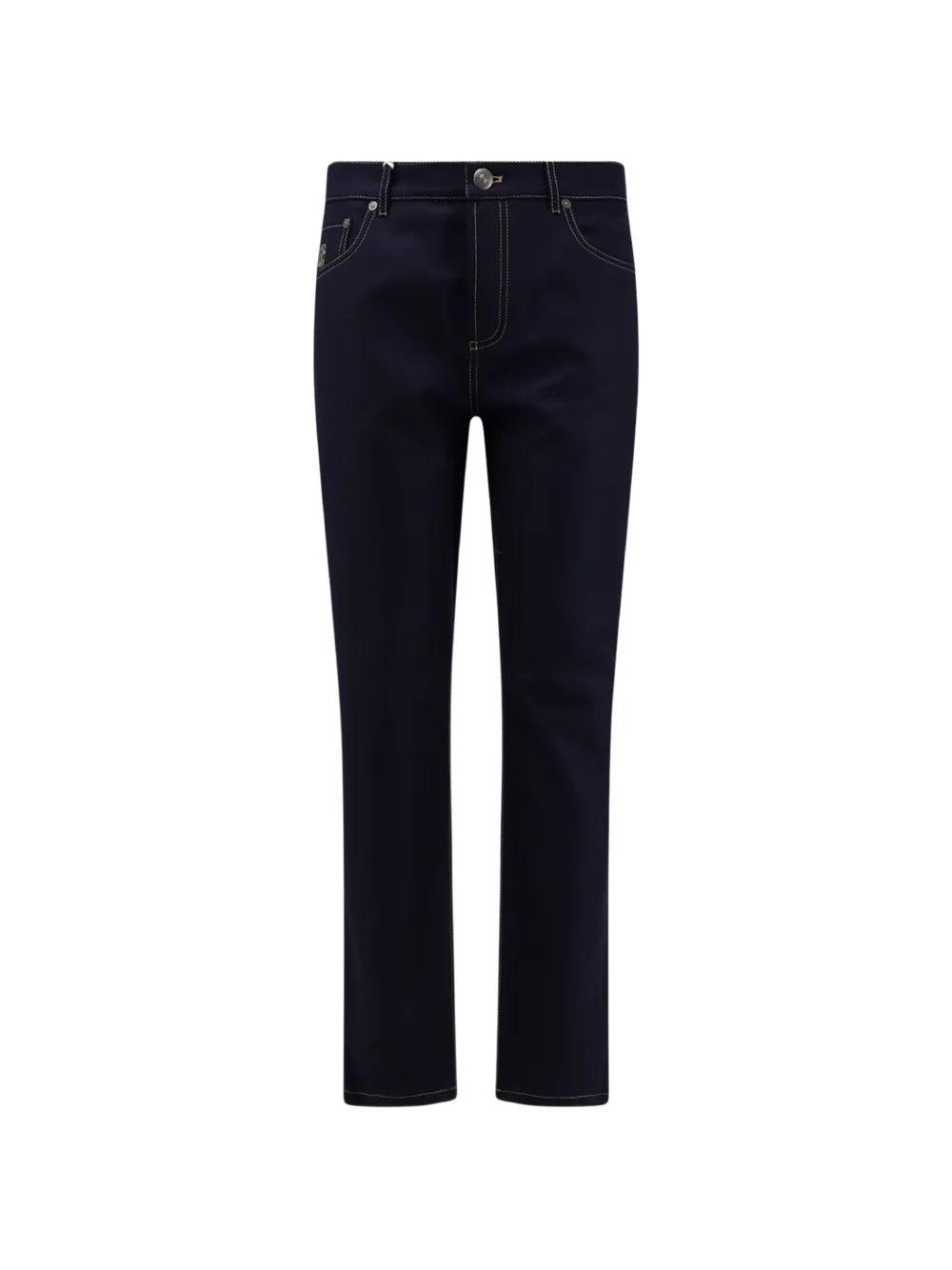 Brunello Cucinelli 콘트라스트 스티치 로고 자수 팬츠 | 블루 | Image 1