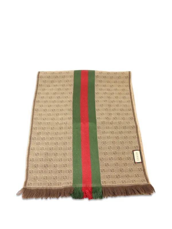 Gucci Pre-owned Fringed-hem Scarf in Brown