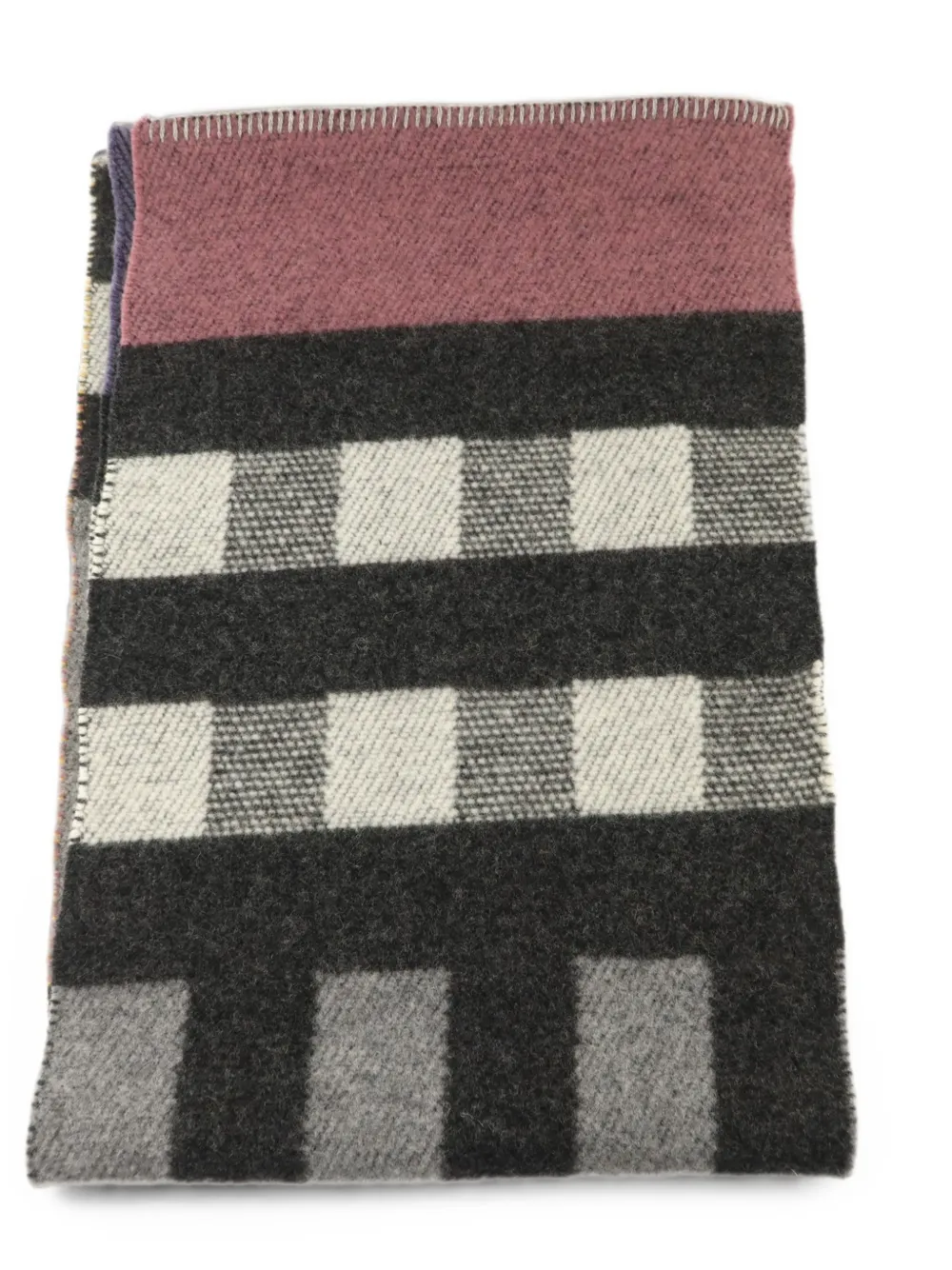 Burberry Pre-owned Patchwork-pattern Wool Scarf in Grey, view 3
