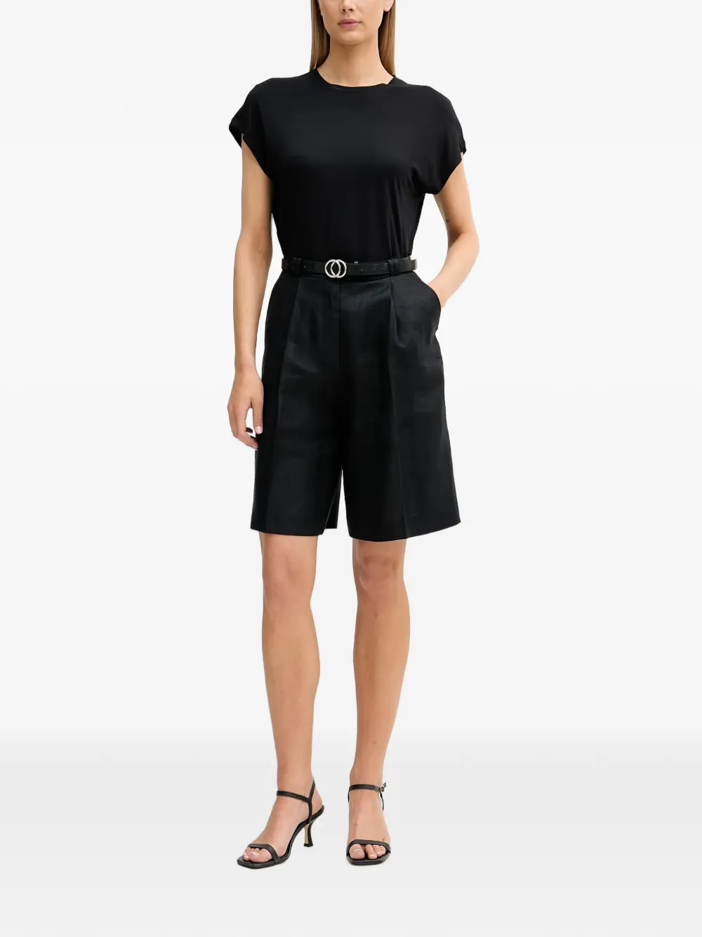 Sisley Geplooide linnen shorts Zwart