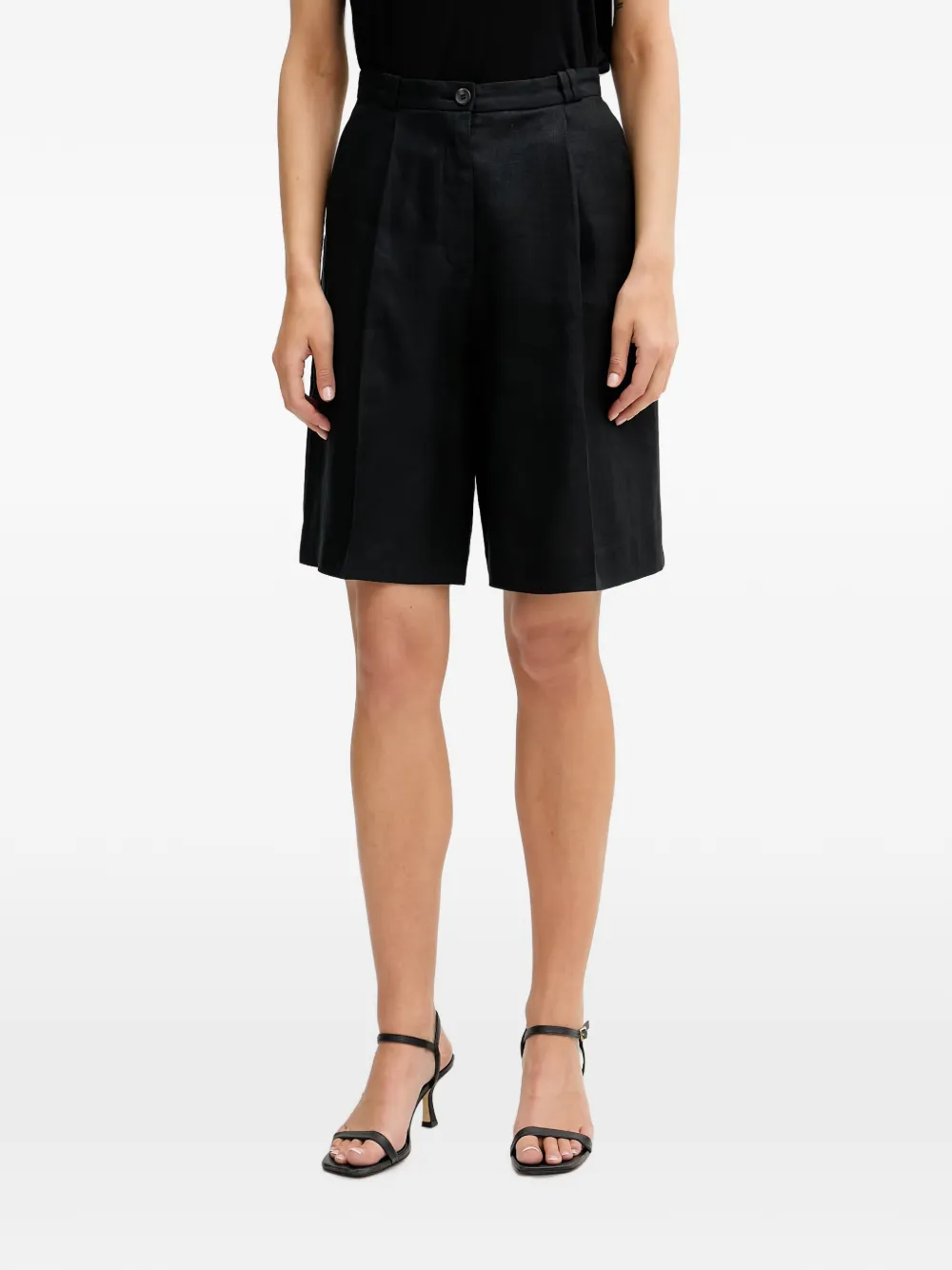 Sisley pleated linen shorts - Schwarz