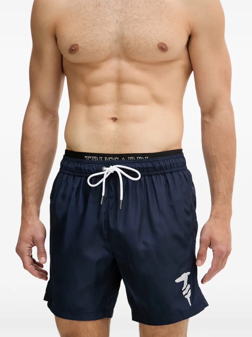 Trussardi Zwembroek met logoprint en trekkoord Blauw