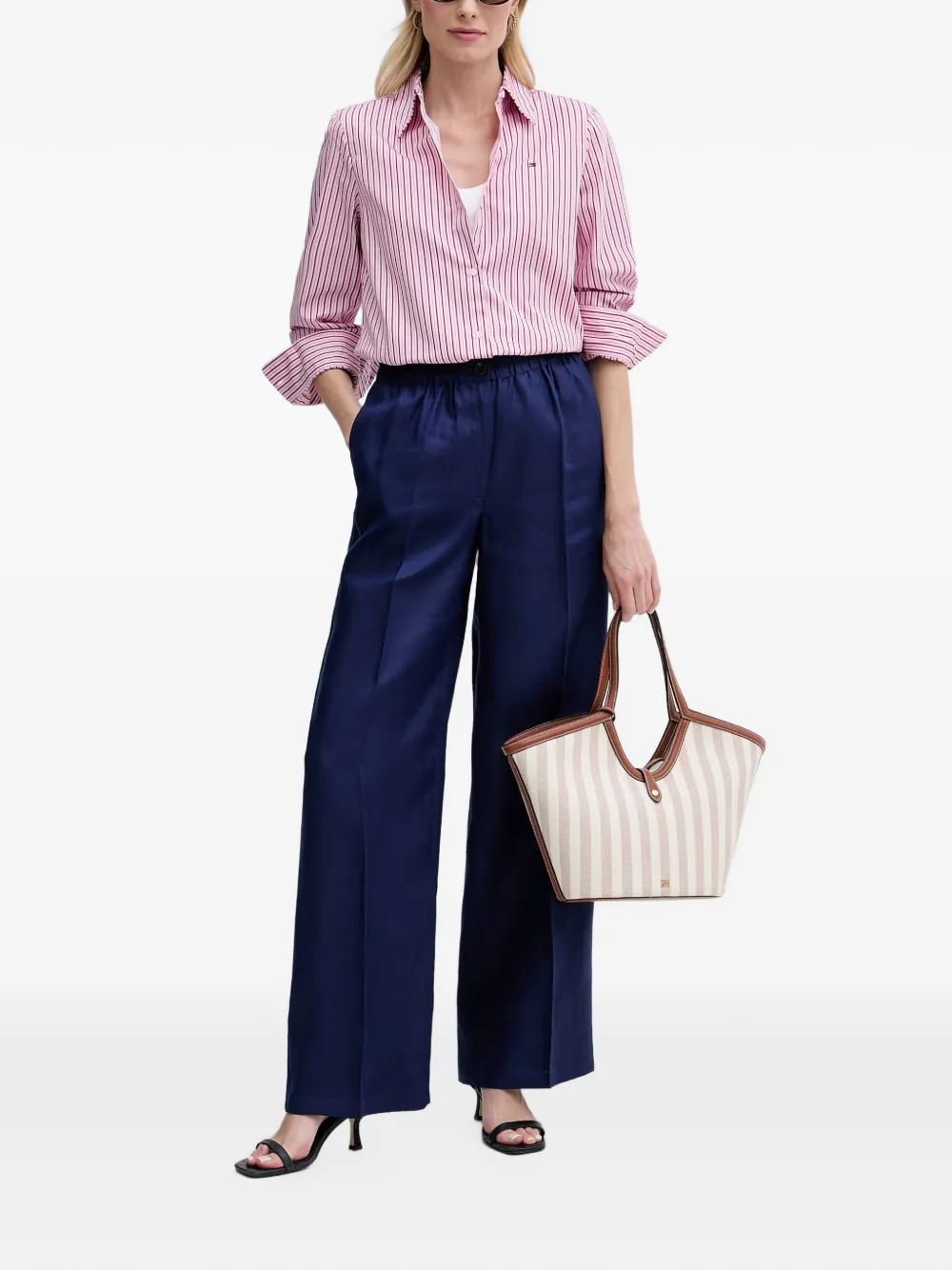 Sisley Linnen plooibroek met wijde pijpen Blauw