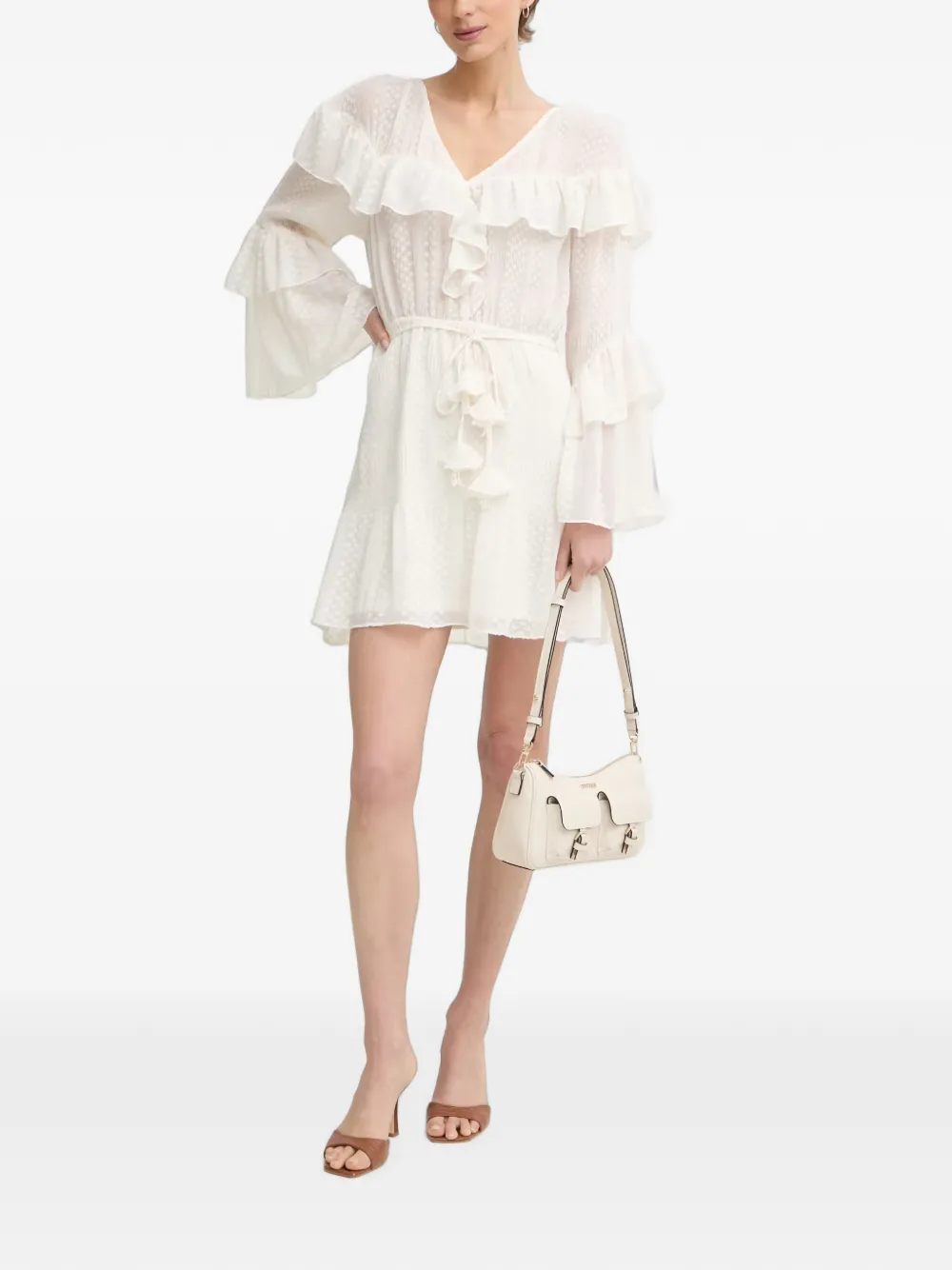 GUESS USA Jurk met riem en ruches Wit