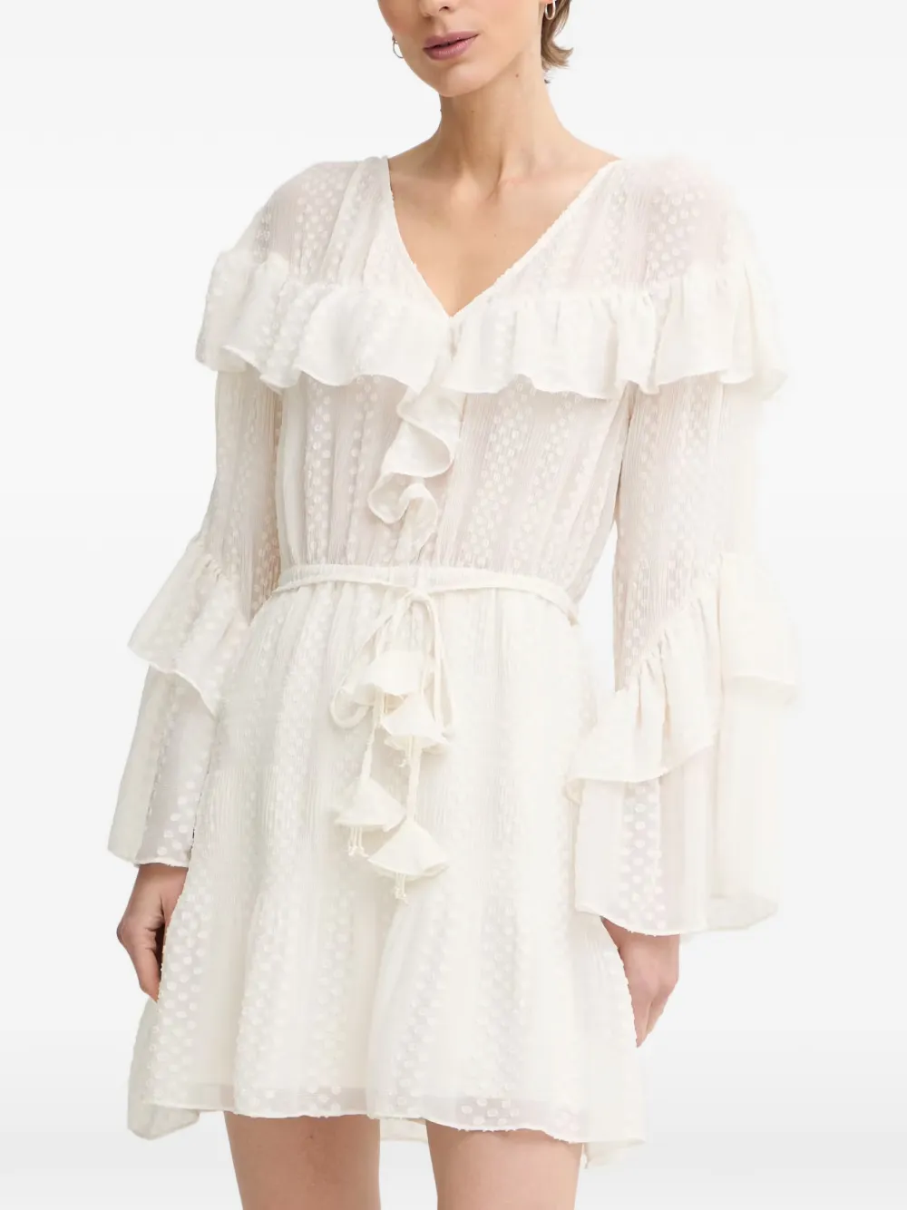 GUESS USA Abito con ruches e cintura - Bianco