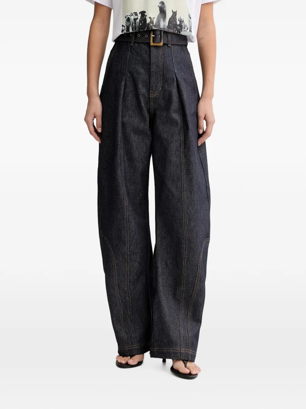 MUNTHE Nanina belted pleated jeans - Blu