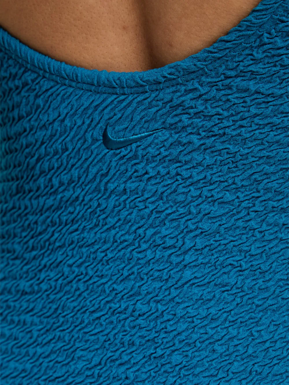 Nike Badpak met diepe ronde hals en seersucker-effect Blauw