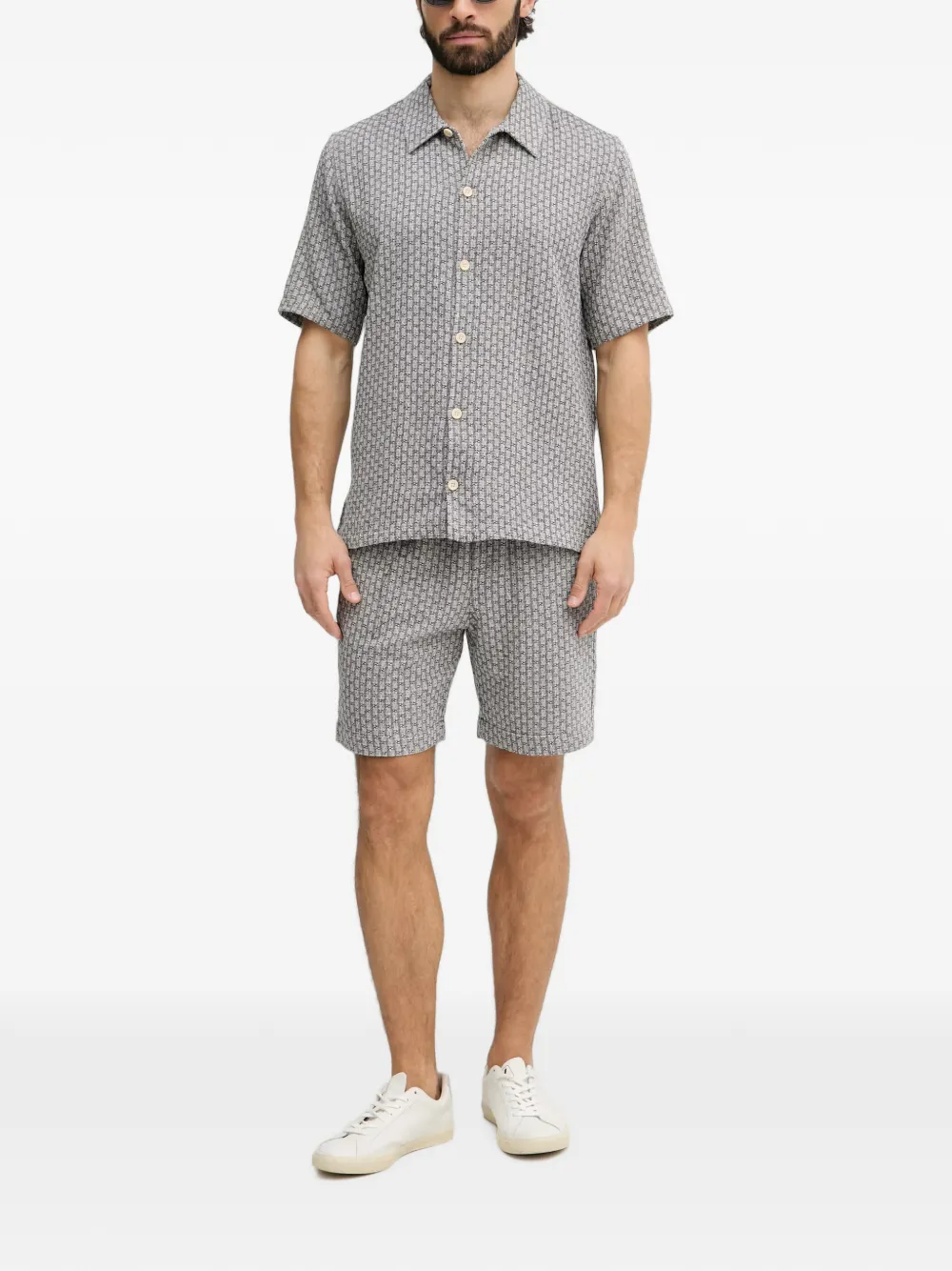 Mos Mosh MMGFloyd Basso shorts met elastische taille en geometrisch patroon Blauw