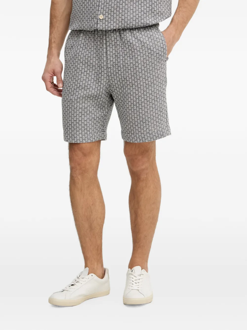 Mos Mosh MMGFloyd Basso geometric-pattern elasticated-waist shorts - Blu
