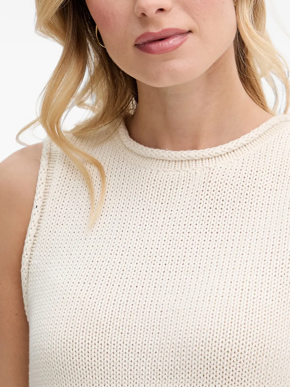 Mos Mosh MMAubin SL mouwloze top met gerolde afwerking Beige