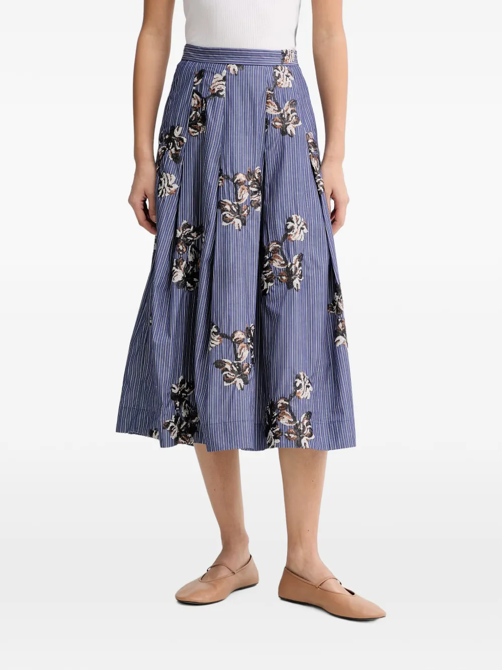Munthe Nukkia Sequin-embellished Striped Midi Skirt In Blue