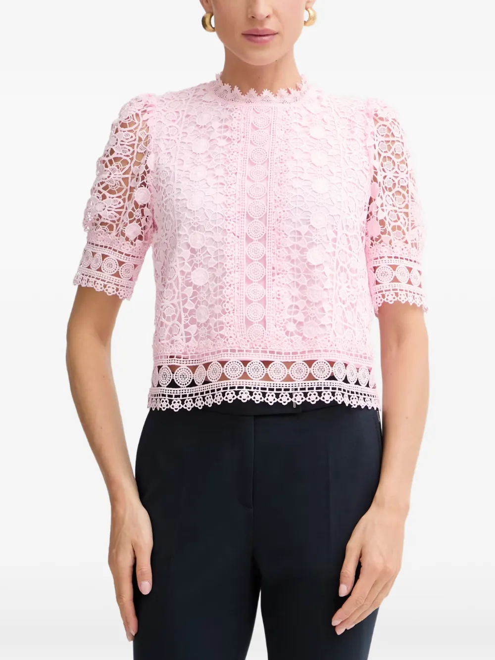 Morgan lace-overlay short-sleeve top - Rose Morgan lace-overlay short-sleeve top - Rose