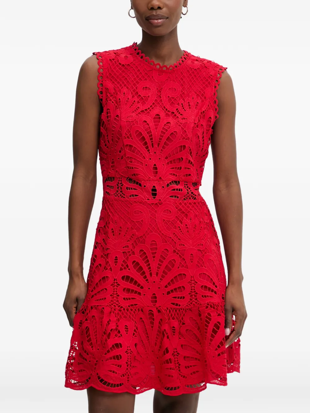 Morgan Rosli guipure-lace ruffled mini dress - Rosso