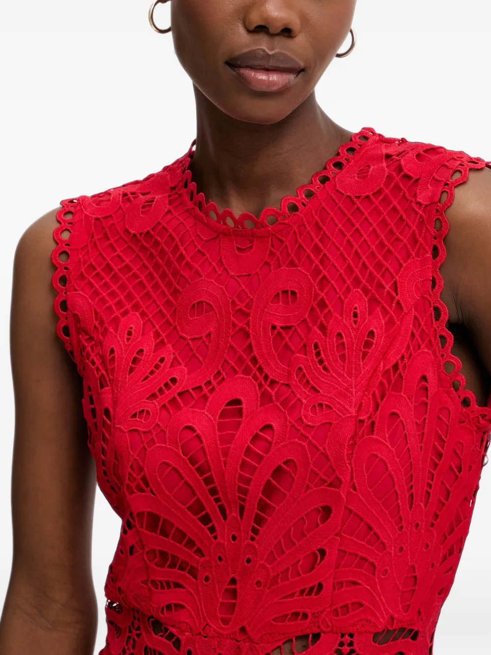 Morgan Rosli guipure-lace ruffled mini dress Rood