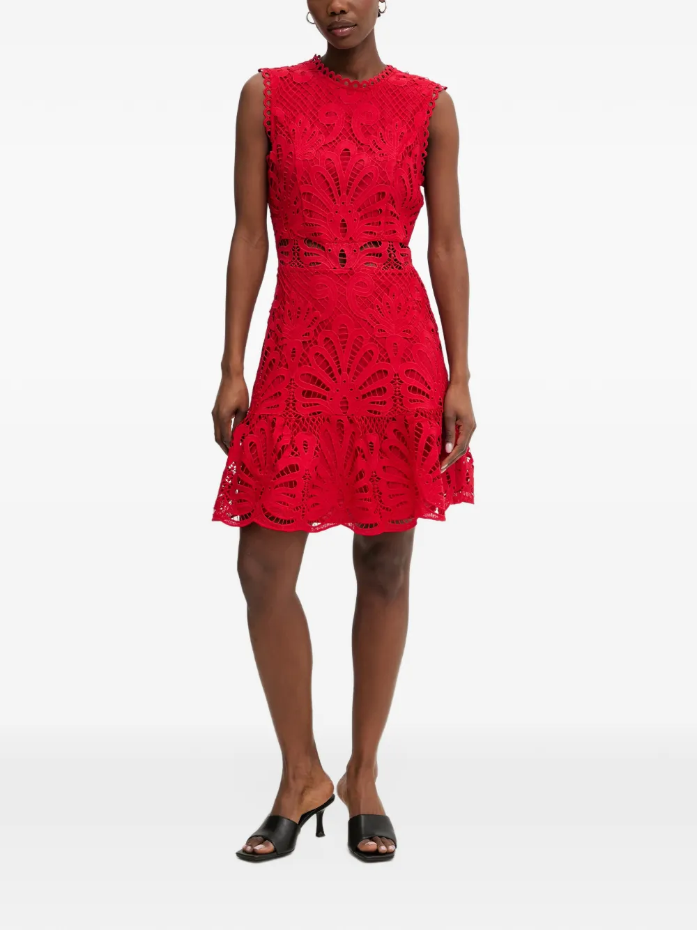 Morgan Rosli guipure-lace ruffled mini dress Rood