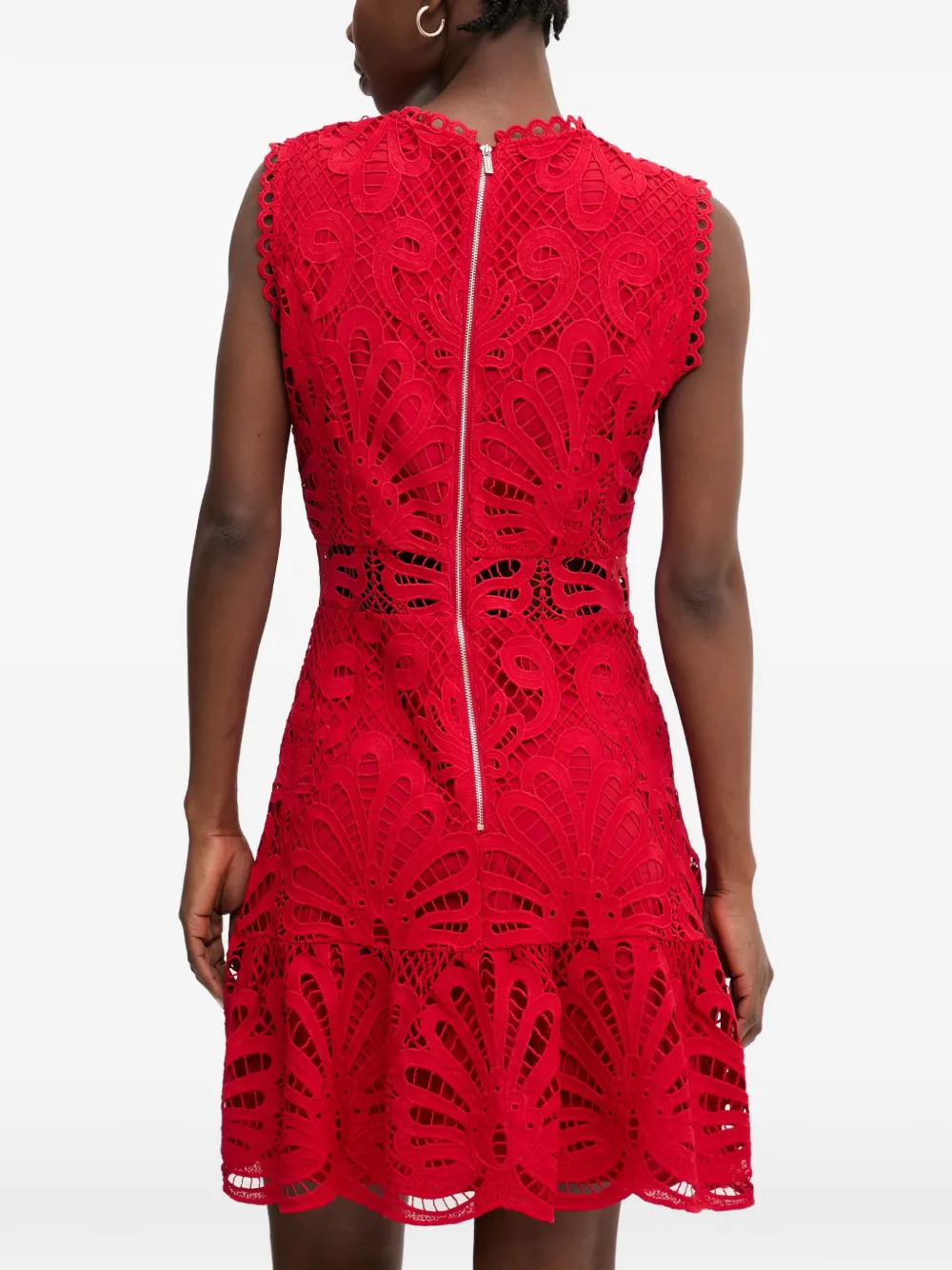 Morgan Rosli guipure-lace ruffled mini dress Rood