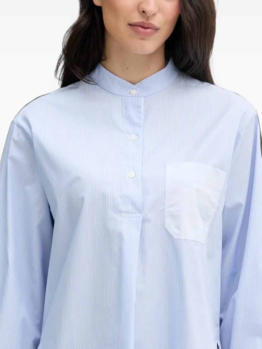 Mos Mosh MMBronwyn gestreept overhemd met bandkraag Blauw