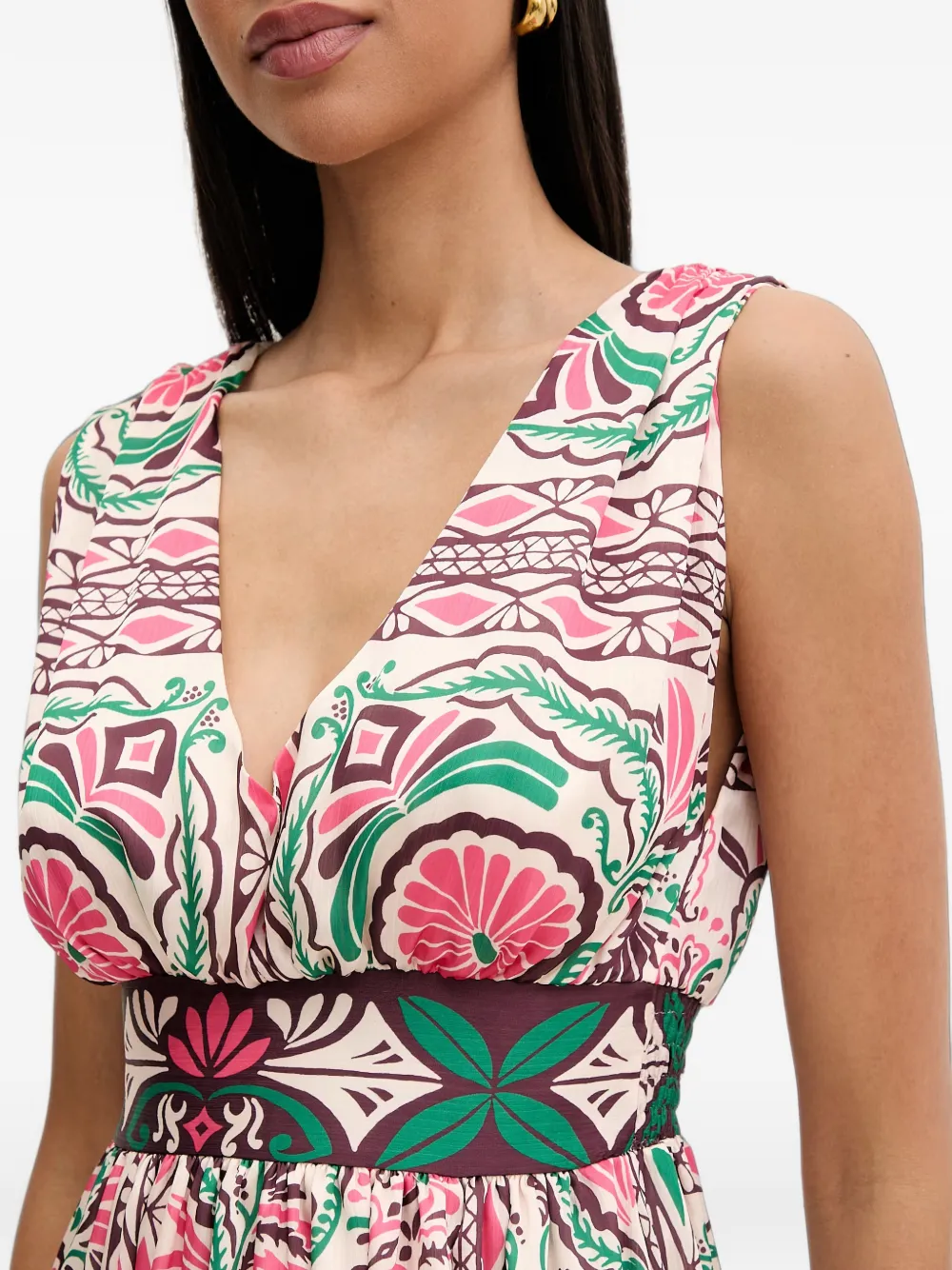 Morgan floral-print V-neck dress Beige