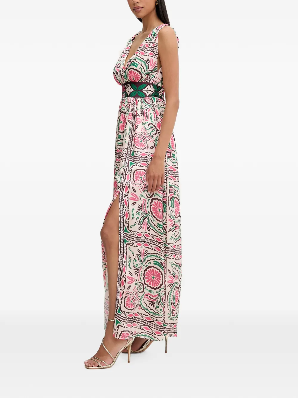 Morgan floral-print V-neck dress Beige