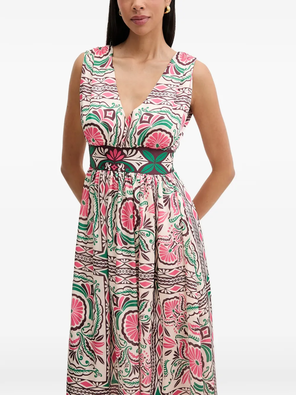 Morgan floral-print V-neck dress Beige
