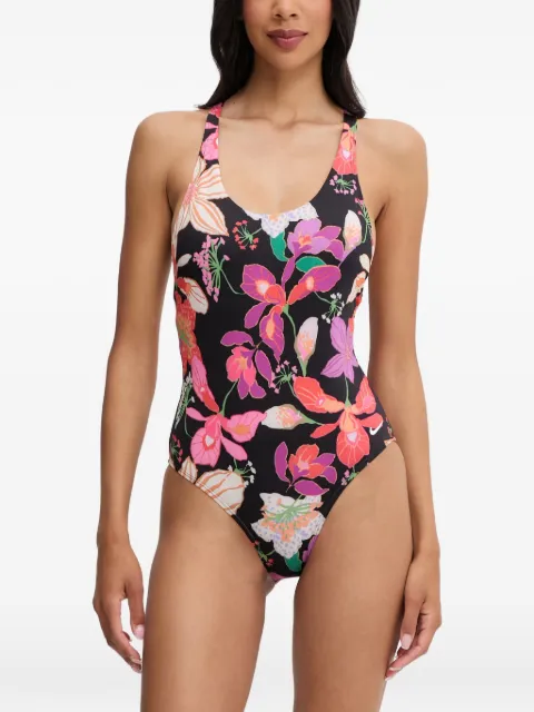Nike floral-print cross-back swimsuit