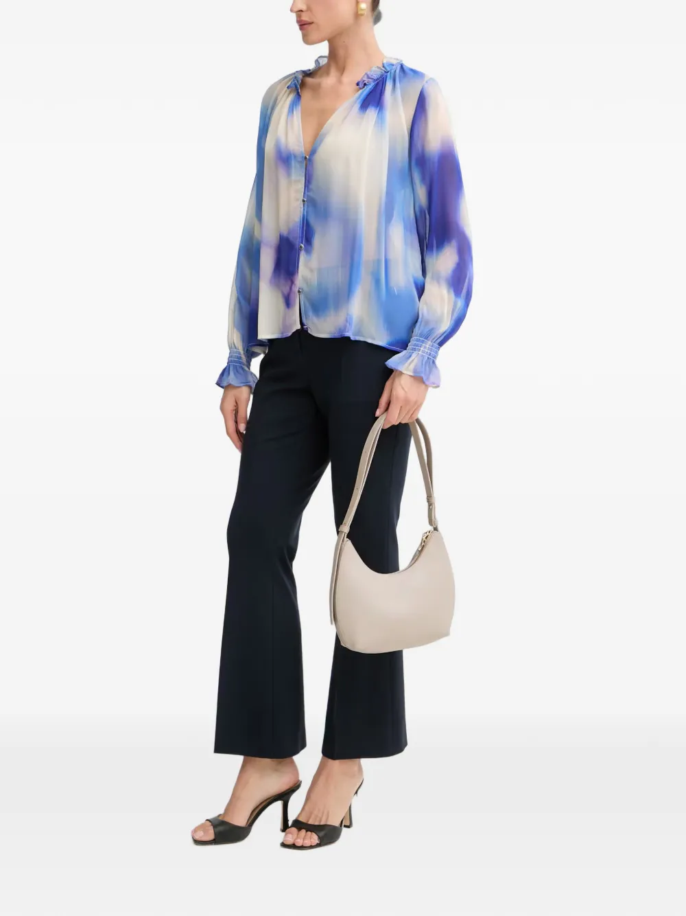 Morgan Rok met tie-dye effect en ruches Blauw