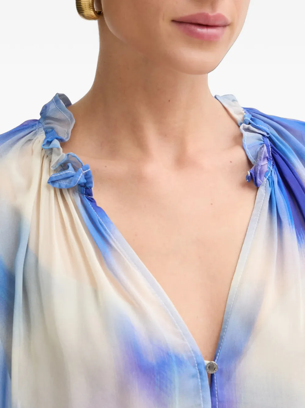 Morgan Rok met tie-dye effect en ruches Blauw