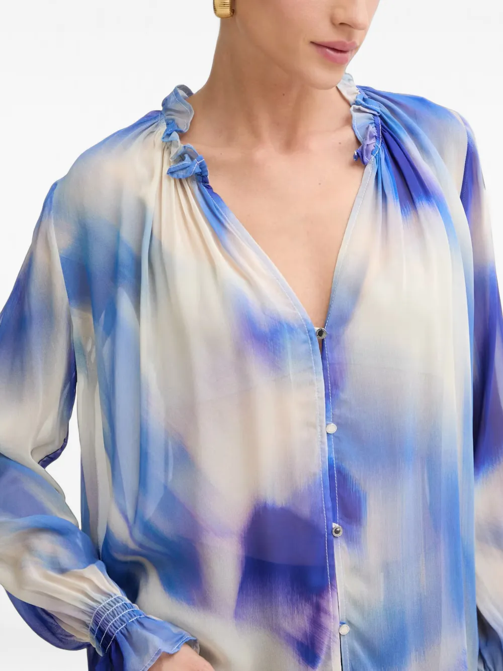 Morgan Rok met tie-dye effect en ruches Blauw