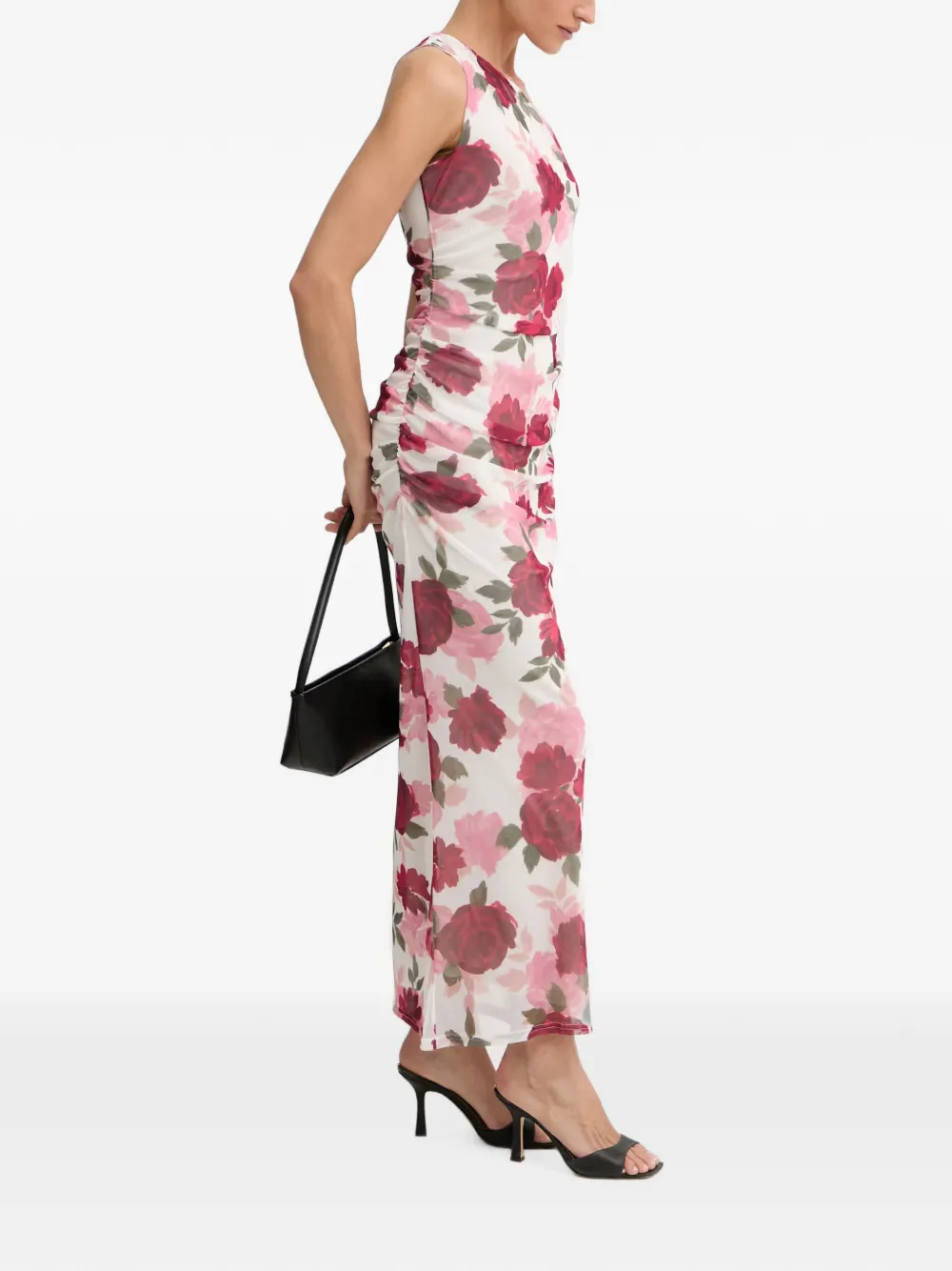 Morgan Rilbo maxi-jurk met asymmetrische hals en bloemen-print Rood