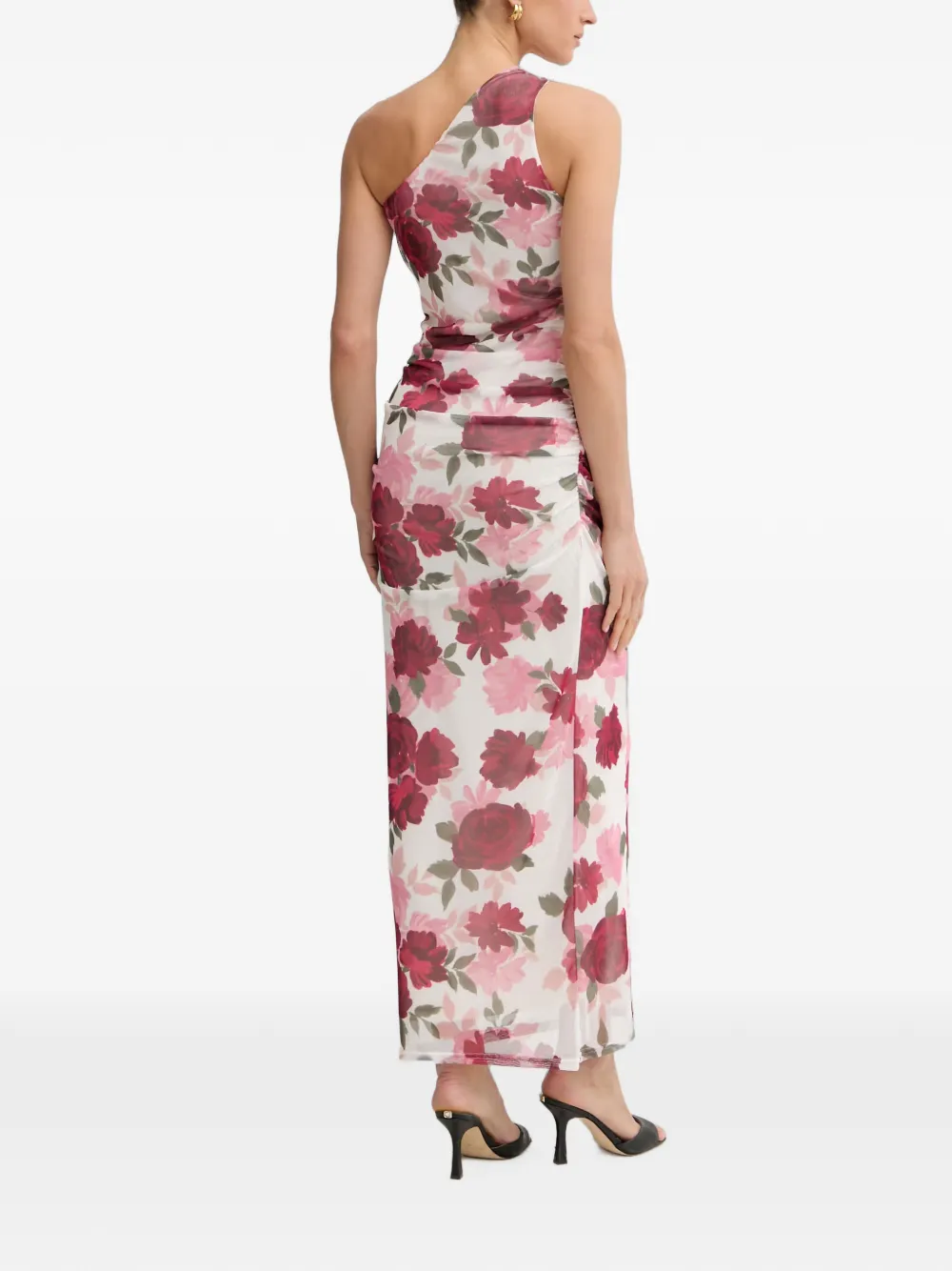 Morgan Rilbo maxi-jurk met asymmetrische hals en bloemen-print Rood