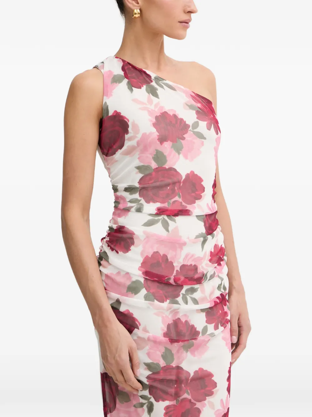 Morgan Rilbo floral-print asymmetric-neck maxi dress - Rosso
