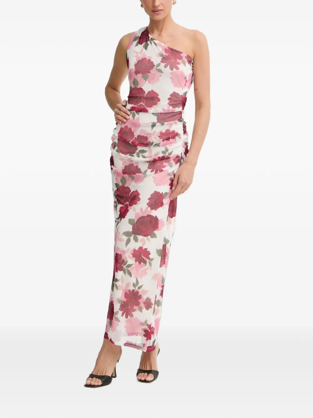 Morgan Rilbo floral-print asymmetric-neck maxi dress - Rosso