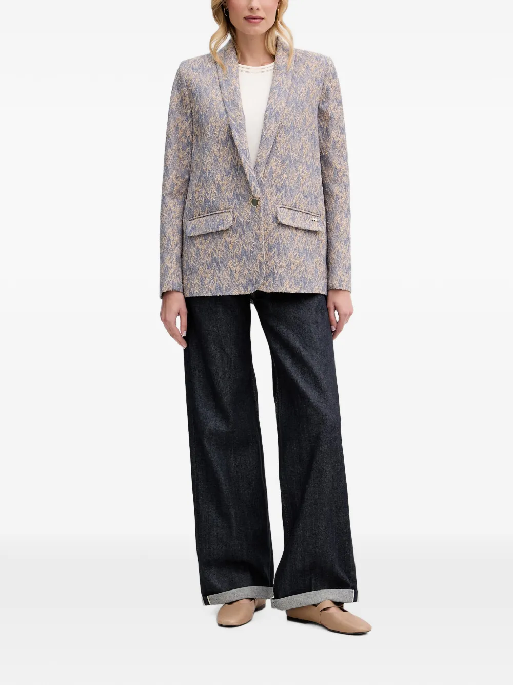 Mos Mosh MMWren Eve blazer met sjaalkraag en chevron-patroon Blauw