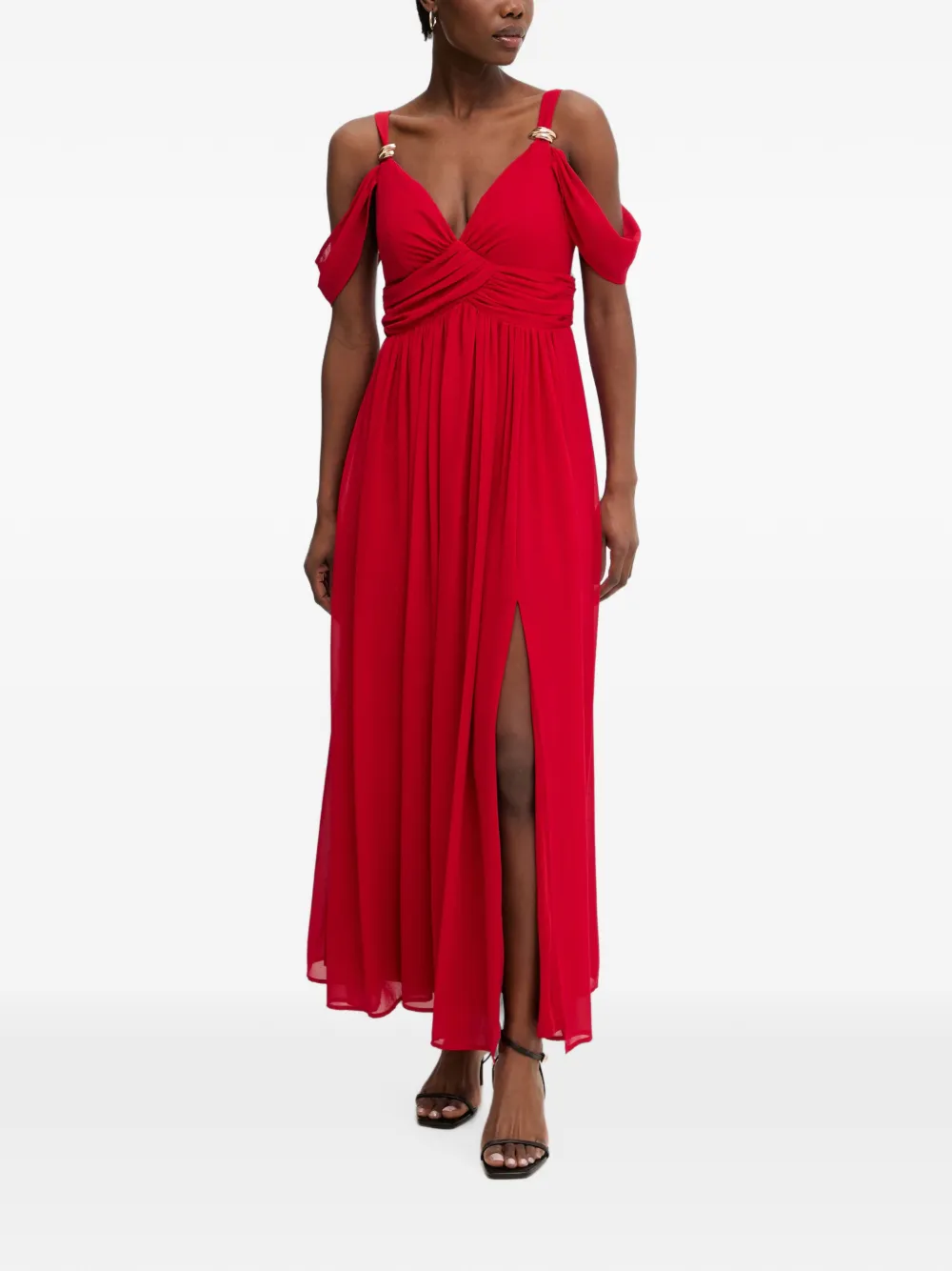 Morgan Maxi-jurk met zijsplit en open schouders Rood