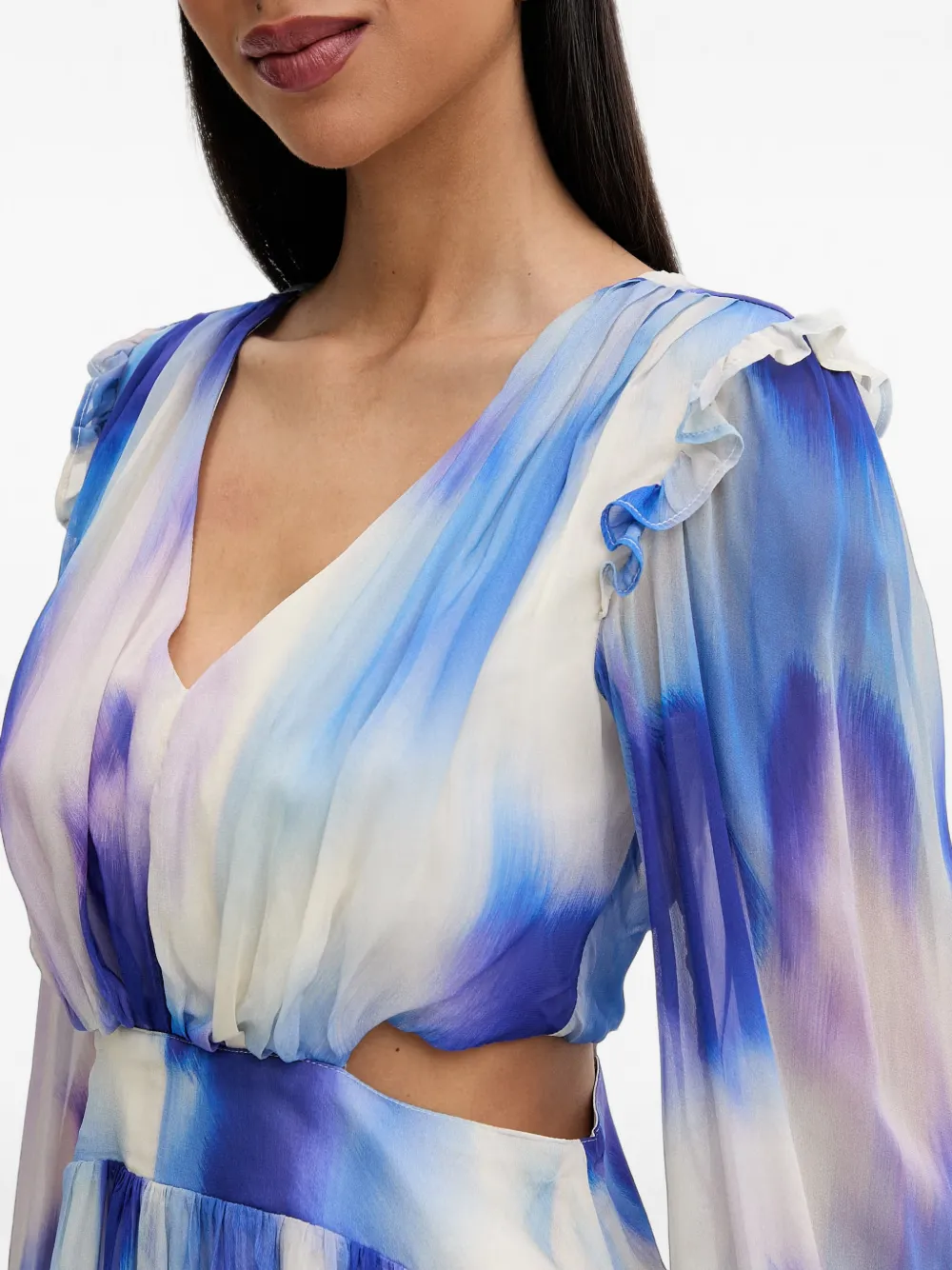 Morgan ruffled cut-out mini dress Blauw