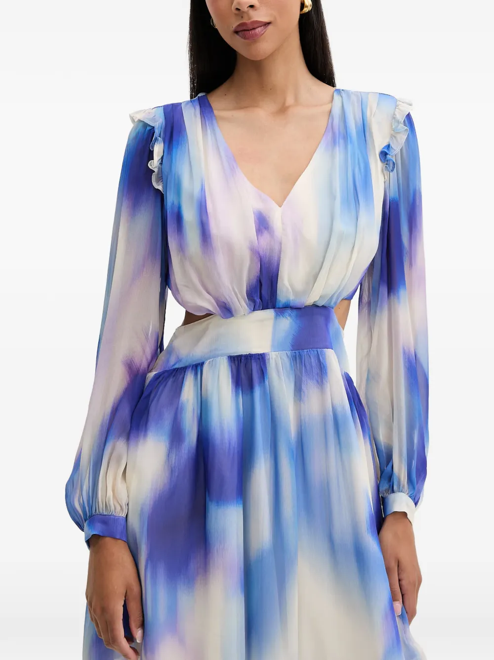 Morgan ruffled cut-out mini dress Blauw