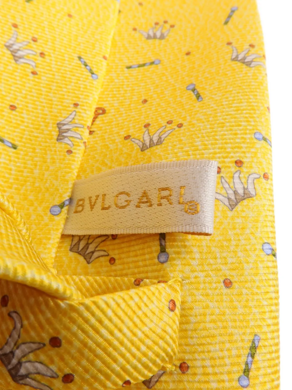 Bvlgari Pre-Owned Seven Fold crown-print Tie | Yellow | FARFETCH HK