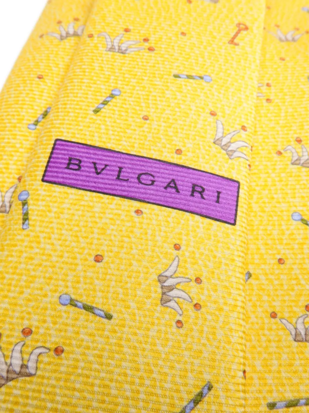 Bvlgari Pre-Owned Seven Fold crown-print Tie | Yellow | FARFETCH HK