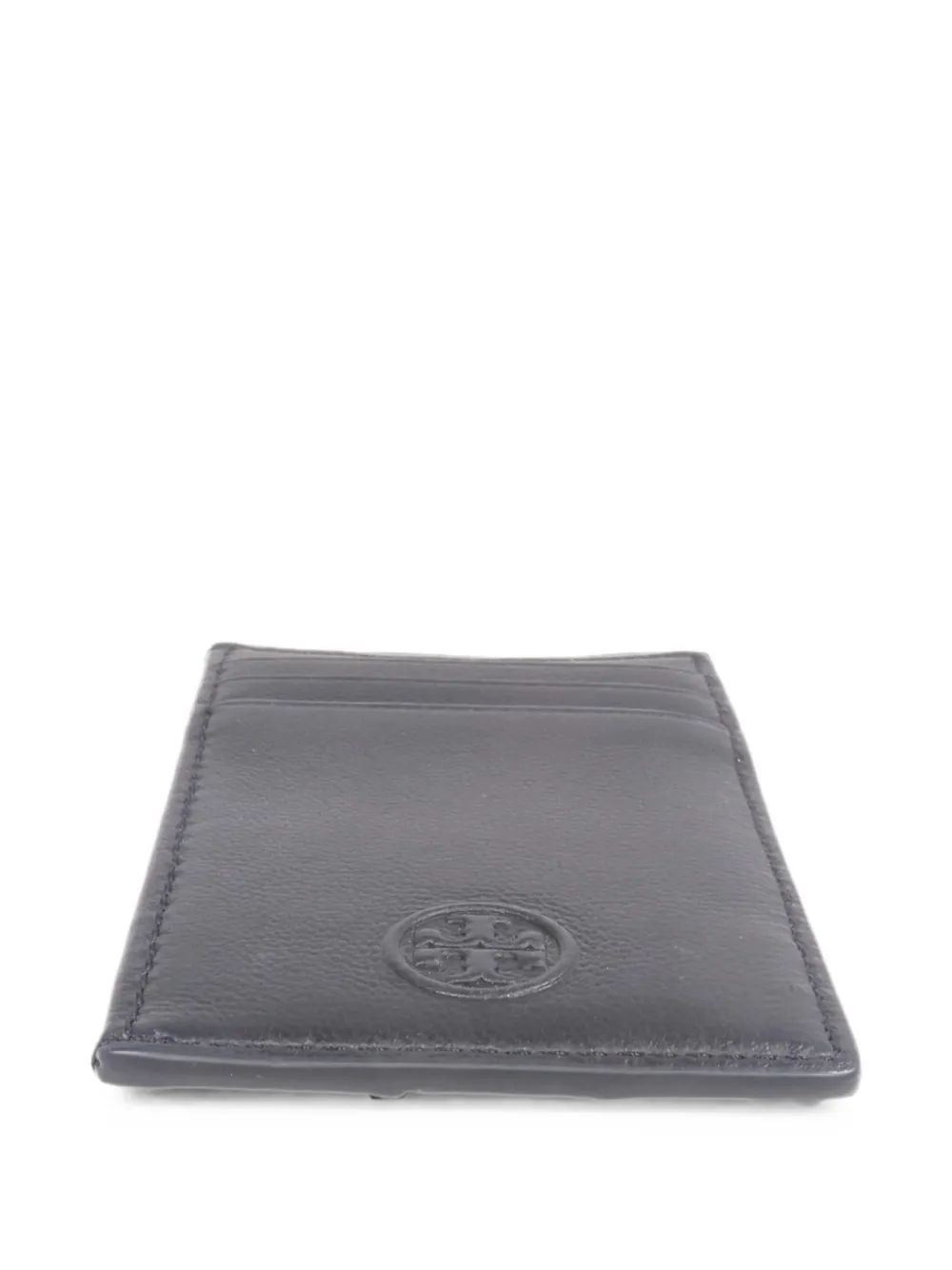 Pre-owned Tory Burch Quilted Logo-embossed Card Holder In Black