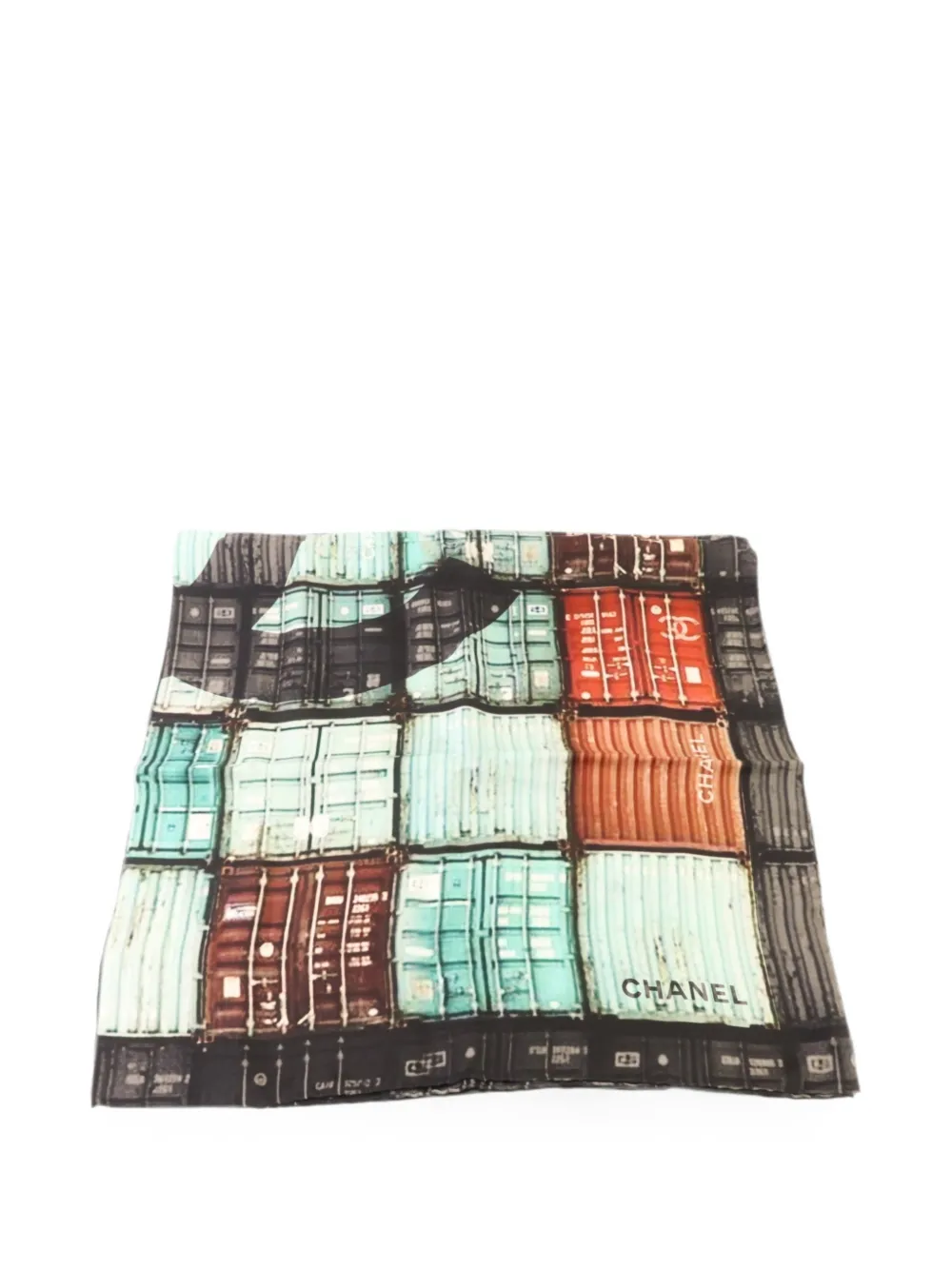 CHANEL Pre-Owned CC container-print silk scarf - Nero