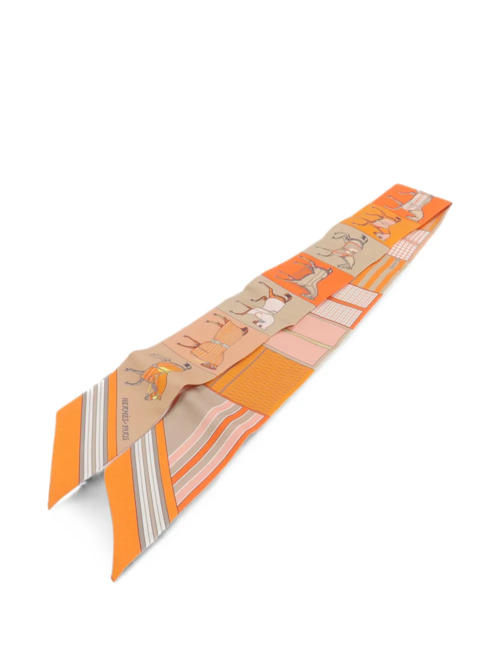 Hermès Pre-Owned Twilly horse-print silk scarf - Arancione
