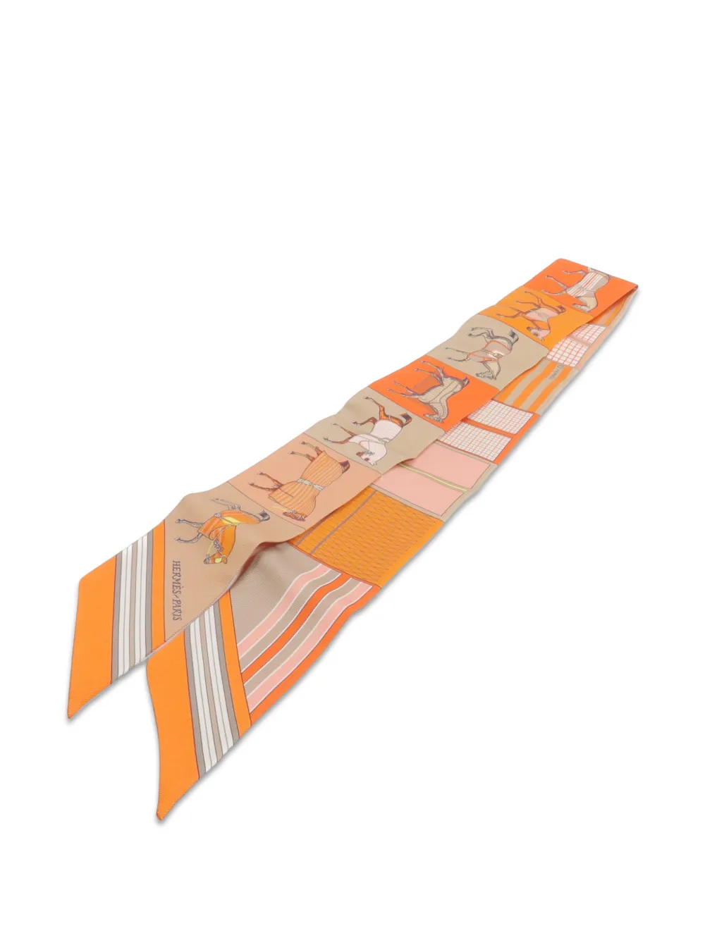 Hermès Pre-Owned Twilly horse-print silk scarf - Orange