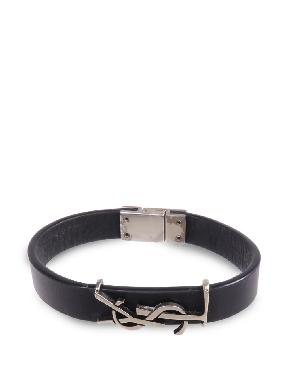 Saint Laurent Pre-Owned logo-appliqué leather bracelet - Black