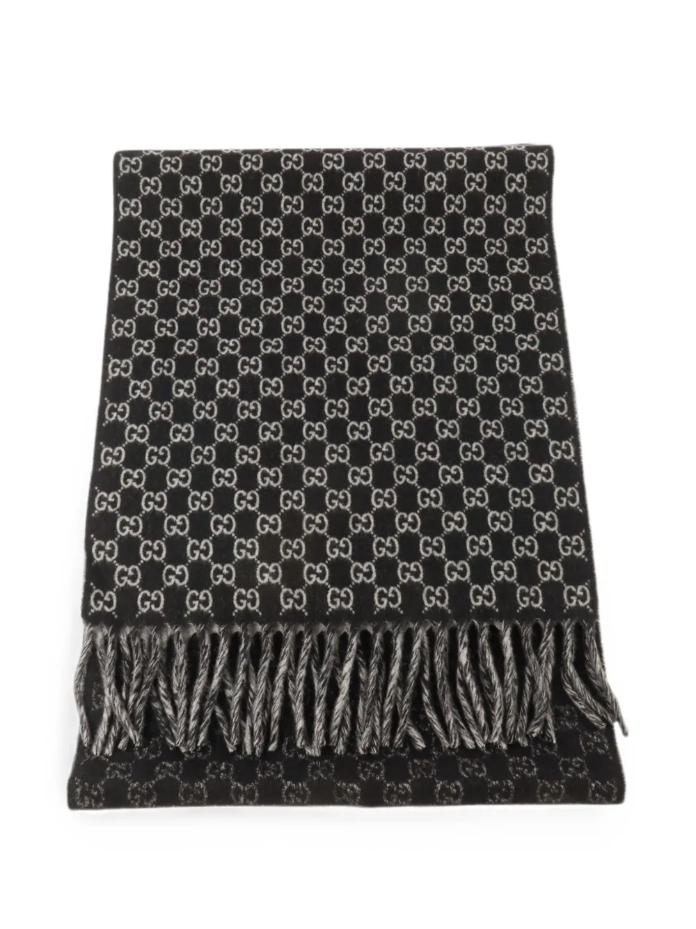 Gucci Pre-Owned GG monogram fringe scarf - Nero