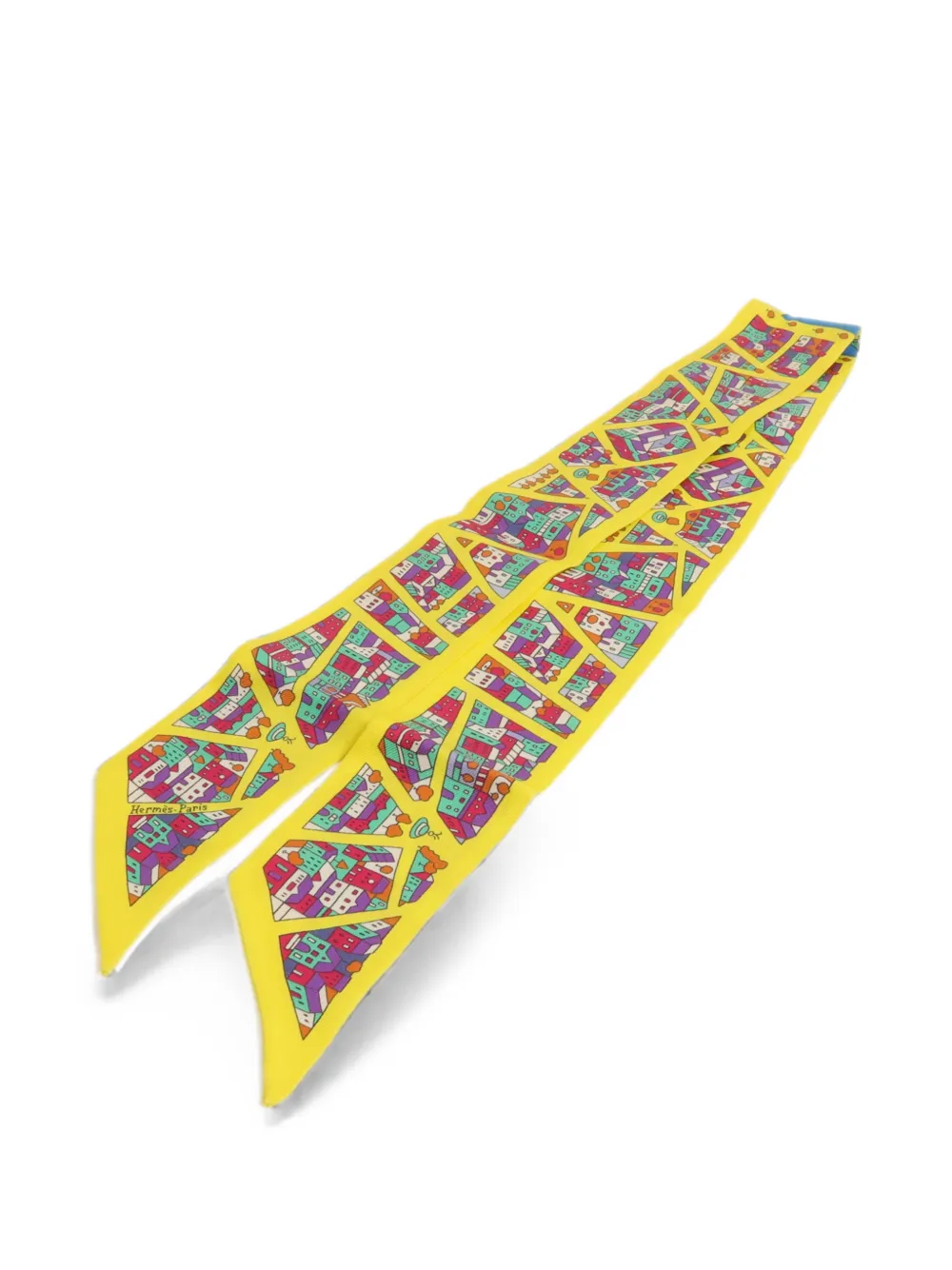 Hermès Pre-Owned Twilly architectural-print scarf - Giallo