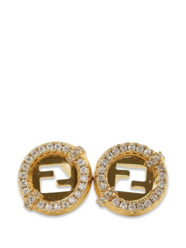 Fendi Pre-owned Everround Crystal-embellished Earrings in Gold