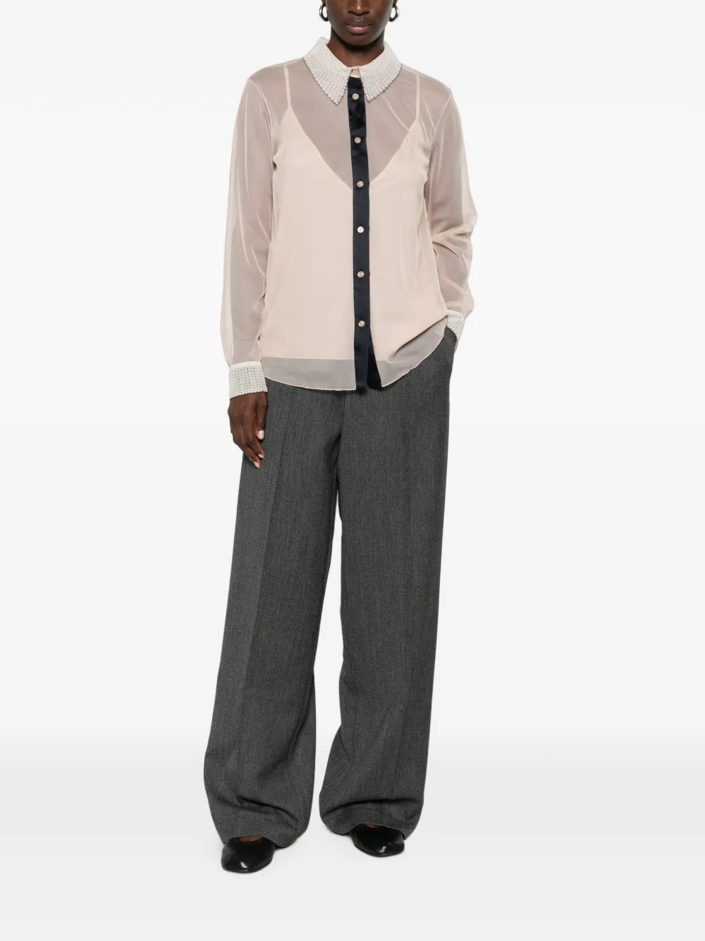 Fabiana Filippi Doorzichtige blouse met kanten kraag Beige