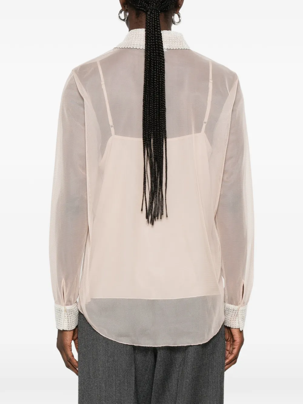Fabiana Filippi Doorzichtige blouse met kanten kraag Beige
